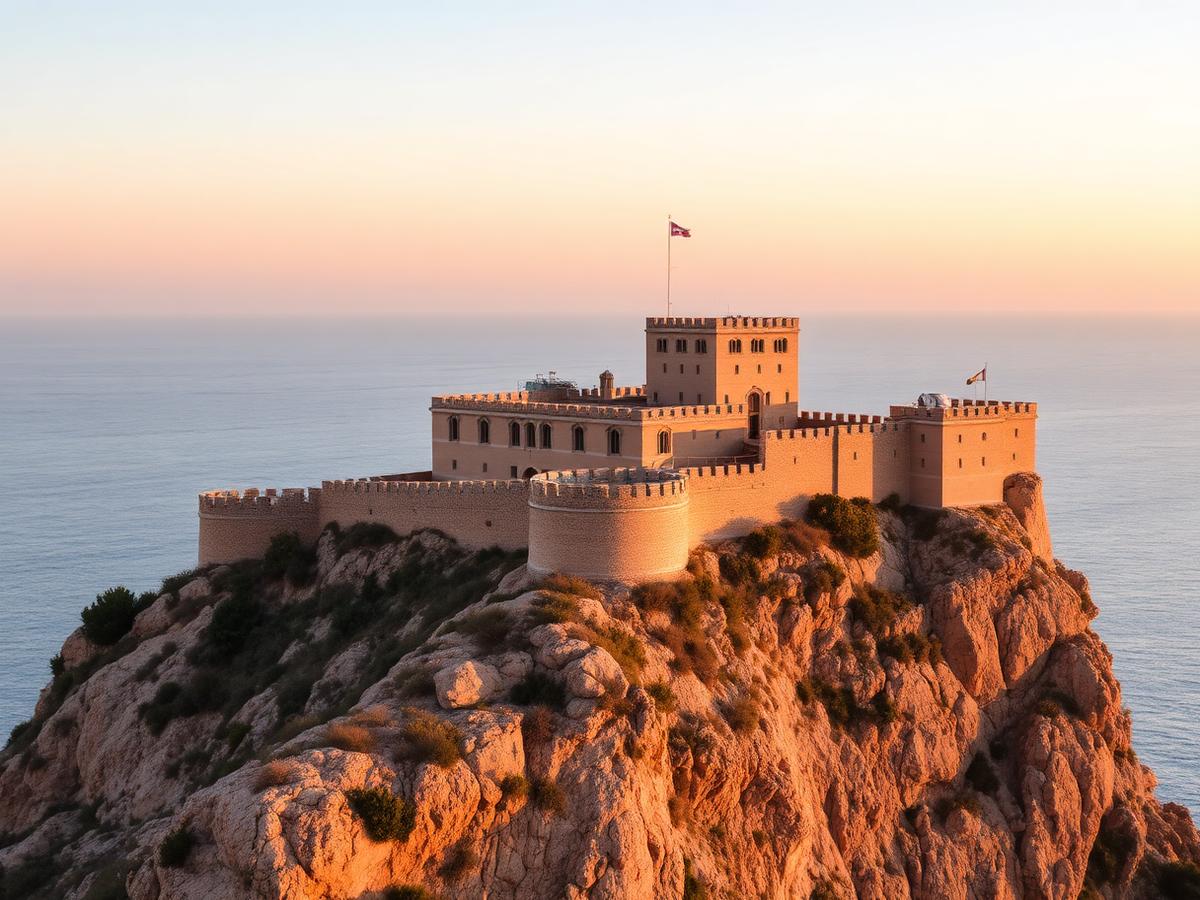 Le château Santa Bárbara au lever du jour